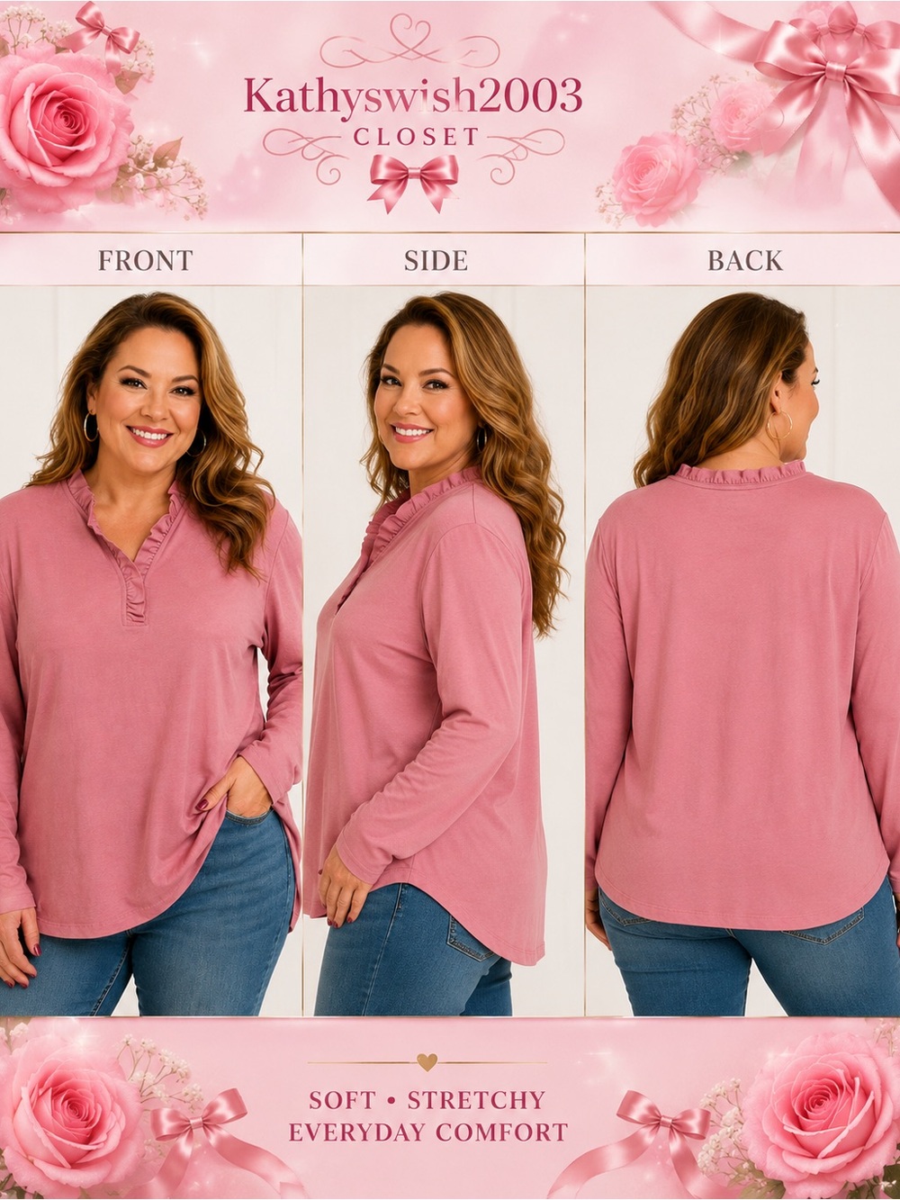 Appleseed's Pink Ruffle-Neck Long Sleeve Tee - Picture 2 of 15